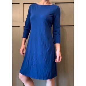 GARNET Hill Stretch Jersey Bateau Neck Dress 3/4 Sleeves Cobalt Blue Size Small